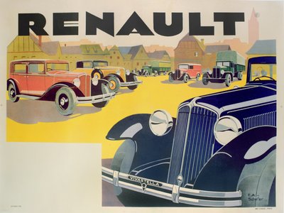 Advertisement for Renault motor cars, c.1920 by Emile Andre Schefer